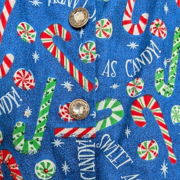 Vintage Christmas Jacket Womens Petite Size Medium Blue Candy Cane Peppermint - Picture 3 of 12